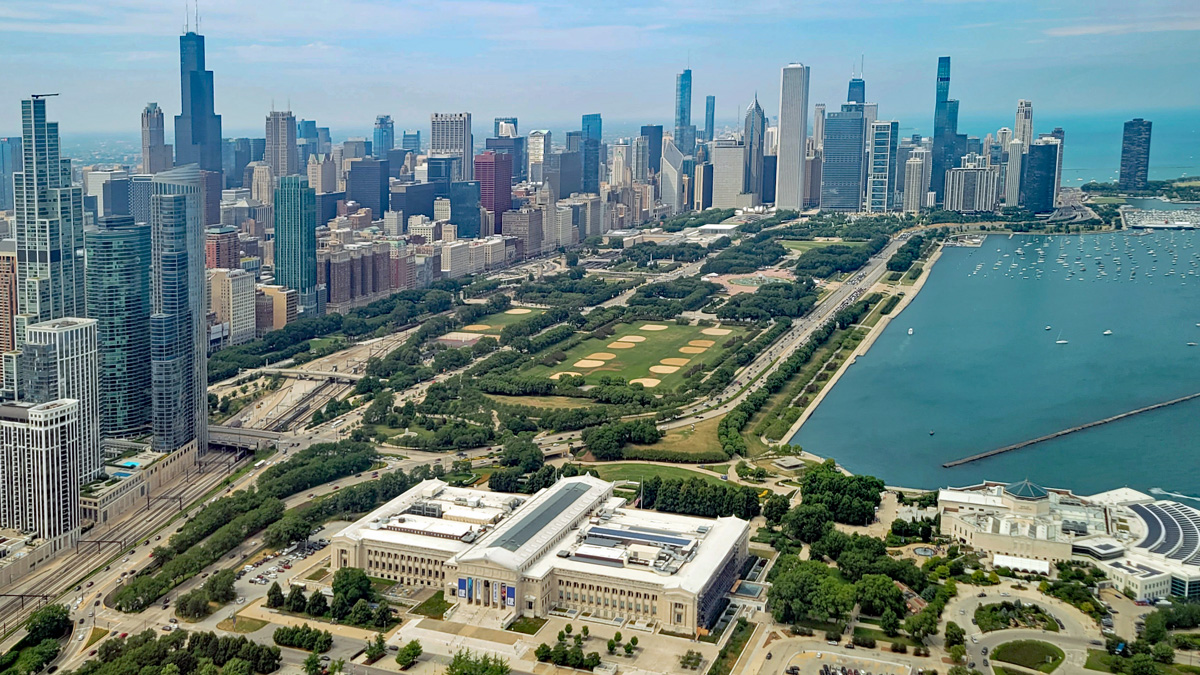 Panorama Chicago z helikoptera