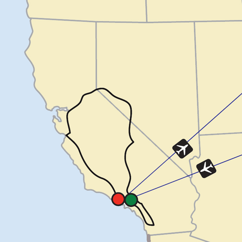 Mapa wycieczki do Kaliforni